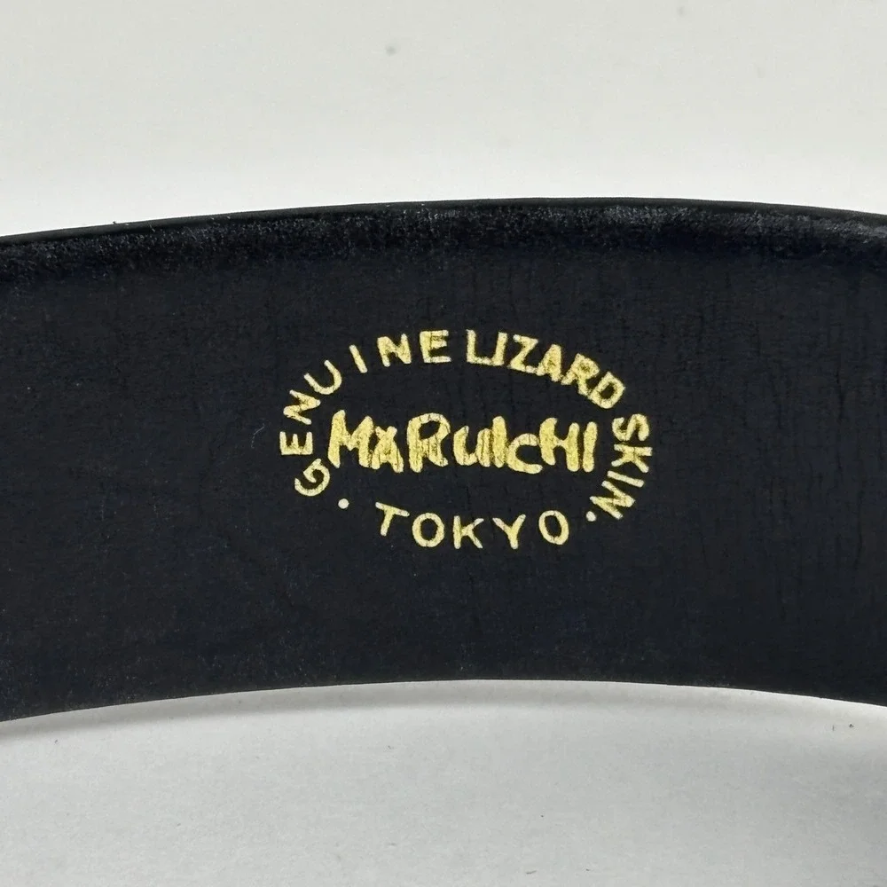 Maruichi Lizard Skin Belt Mens 42 Black Good Exotic Leather Tokyo Japan Buckle